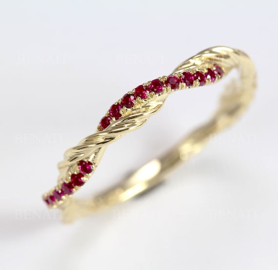 Ruby Rope Rings Ruby Wedding Band, Infinity Rope Twisted Knot Ring | Benati