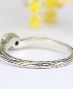 Emerald engagement ring, Emerald ring with leaves - Image 6