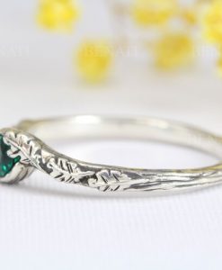 Emerald engagement ring, Emerald ring with leaves - Image 3