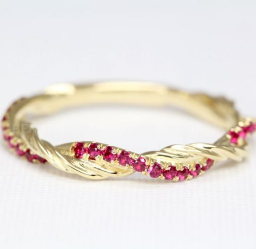 Ruby Wedding Band, Infinity Rope Twisted Knot Ring