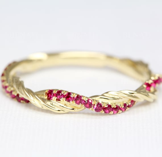 Ruby Rope Rings Ruby Wedding Band, Infinity Rope Twisted Knot Ring | Benati