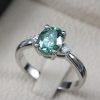 Green moissanite engagement ring with diamonds, 2 Carat antique oval vintage anniversary ring