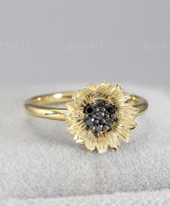 14k Gold Sunflower Ring, Flower Ring, Fine Jewelry, Artistic Ring, Sunflower Jewelry, Fall Jewelry For Women - Image 2