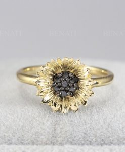 14k Gold Sunflower Ring, Flower Ring, Fine Jewelry, Artistic Ring, Sunflower Jewelry, Fall Jewelry For Women - Image 5