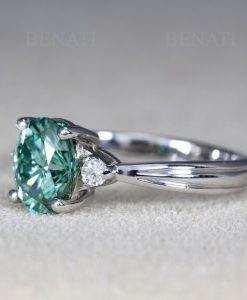 Green moissanite engagement ring with diamonds, 2 Carat antique oval vintage anniversary ring - Image 4