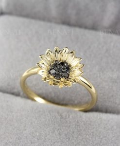 14k Gold Sunflower Ring, Flower Ring, Fine Jewelry, Artistic Ring, Sunflower Jewelry, Fall Jewelry For Women - Image 3