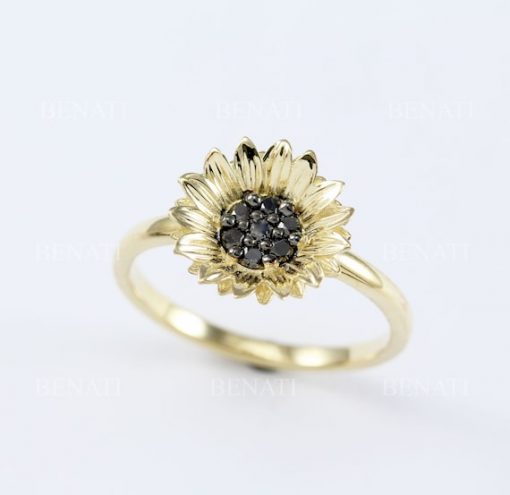14k Gold Sunflower Ring, Flower ring, Fine Jewelry, Artistic Ring, Sunflower Jewelry, Fall Jewelry for women
