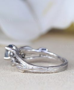 Sapphire Engagement Ring, Twig Leaf Engagement Ring With Sapphire - Image 5