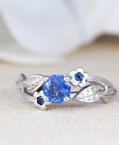 Sapphire Engagement Ring, Twig Leaf Engagement Ring With Sapphire - Image 6