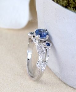 Sapphire Engagement Ring, Twig Leaf Engagement Ring With Sapphire - Image 2