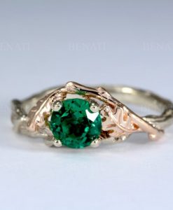 Twig and leaf engagement ring, Lab emerald engagement ring, Oak leaf ring - Image 3