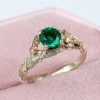 Twig and leaf engagement ring, Lab emerald engagement ring, Oak leaf ring