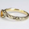 Gold black leaf oak ring, Citrine leaf oak ring, Yellow black band nature inspired ring