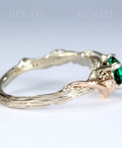 Twig and leaf engagement ring, Lab emerald engagement ring, Oak leaf ring - Image 4