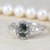 Leaf bridal ring, Oval green moissanite engagement ring, Leaf ring, Twig nature ring