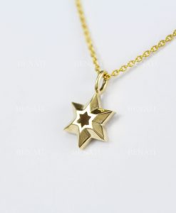 Magen David 14k Gold Pendant, Magen David Necklace, 14k Solid Gold Star Of David Dainty Charm Jewish Jewelry, Bat Mitzvah Gift For Women - Image 3