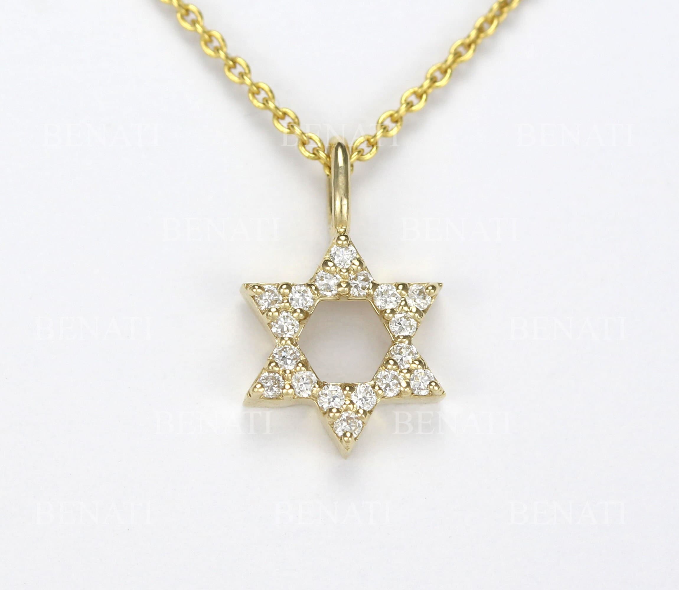 Amazon.com: 14K Yellow Gold Traditional Jewish Six Pointed Star of David  Magen David Hexagram Pendant Necklace (Large), 16