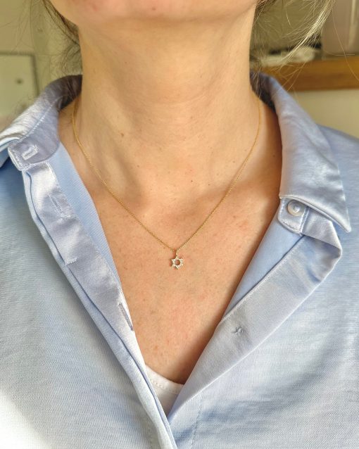 Diamond Star Of David Necklace, Magen David Pendant With Diamonds, Dainty 14k Solid Gold Jewish Jewelry, Bat Mitzvah Gift For Her