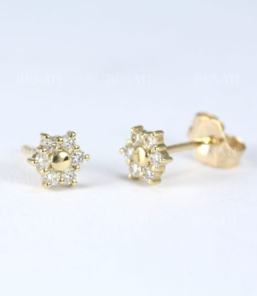 Diamond Stud Earrings, Flower Diamond Earrings, Minimalist Dainty Diamond Earrings, Nature Inspired Earrings