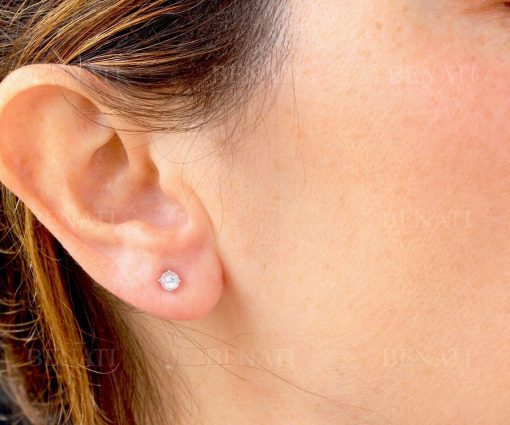 4mm Rainbow Moonstone Stud Earrings, Simple Stud Earrings, Tiny Moonstone Earrings, 14k Gold Earrings, Solitaire Earrings