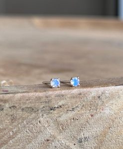 4mm Rainbow Moonstone Stud Earrings, Simple Stud Earrings, Tiny Moonstone Earrings, 14k Gold Earrings, Solitaire Earrings - Image 4