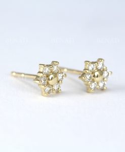 Diamond Stud Earrings, Flower Diamond Earrings, Minimalist Dainty Diamond Earrings, Nature Inspired Earrings - Image 4