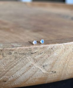 4mm Rainbow Moonstone Stud Earrings, Simple Stud Earrings, Tiny Moonstone Earrings, 14k Gold Earrings, Solitaire Earrings - Image 5
