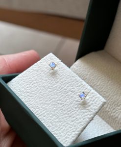 4mm Rainbow Moonstone Stud Earrings, Simple Stud Earrings, Tiny Moonstone Earrings, 14k Gold Earrings, Solitaire Earrings - Image 9