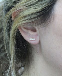 Opal And Diamond Bar Stud Earrings, 14k Solid Gold Diamond Opal Minimalist Earrings - Image 5