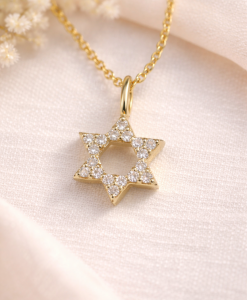 Diamond Star Of David Necklace, Magen David Pendant With Diamonds, Dainty 14k Solid Gold Jewish Jewelry, Bat Mitzvah Gift For Her