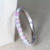 Opal Diamond Wedding band, Eternity Band, Rose Gold Pink Opal Ring, 2 mm Thin Opal Wedding Band, Opal and Moissanite Stacking Ring