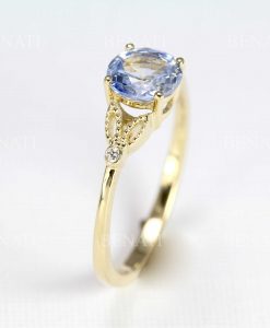 Vintage sapphire cluster engagement ring, Solid gold 14k 18k floral sapphire ring, Antique rose gold ring, Nature inspired leaf ring