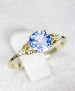 Vintage sapphire cluster engagement ring, Solid gold 14k 18k floral sapphire ring, Antique rose gold ring, Nature inspired leaf ring