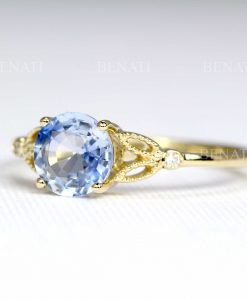 Vintage sapphire cluster engagement ring, Solid gold 14k 18k floral sapphire ring, Antique rose gold ring, Nature inspired leaf ring