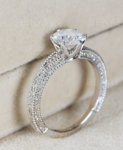 Moissanite vintage engagement ring, Solid gold antique ring, Scroll filigree ring, Antique style gemstone promise ring, Anniversary ring