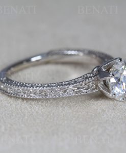 Moissanite vintage engagement ring, Solid gold antique ring, Scroll filigree ring, Antique style gemstone promise ring, Anniversary ring