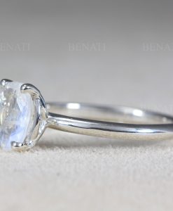 Oval moonstone sterling silver ring, Solitaire moonstone ring, Silver engagement ring for her, Promise ring, Oval gemstone ring, Gift