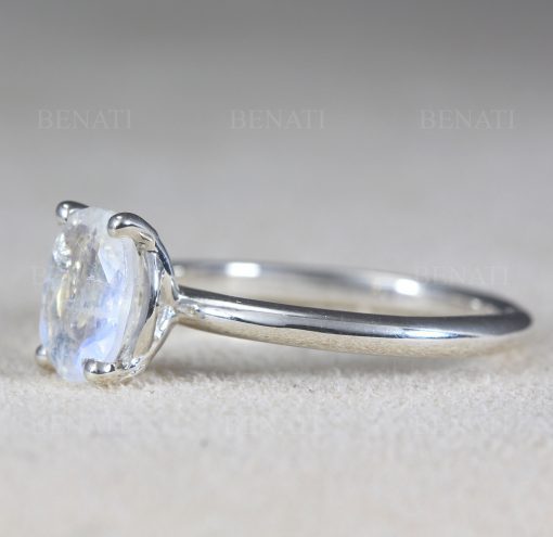 Oval moonstone sterling silver ring, Solitaire moonstone ring, Silver engagement ring for her, Promise ring, Oval gemstone ring, Gift