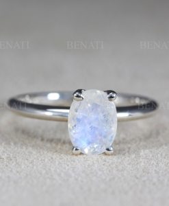 Oval moonstone sterling silver ring, Solitaire moonstone ring, Silver engagement ring for her, Promise ring, Oval gemstone ring, Gift
