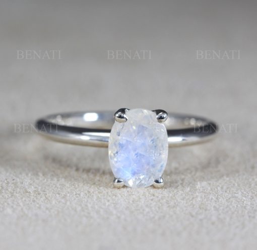 Oval moonstone sterling silver ring, Solitaire moonstone ring, Silver engagement ring for her, Promise ring, Oval gemstone ring, Gift
