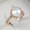 Pearl vintage engagement Ring, Vintage ring set unique pearl ring, Pearl engagement ring, 14k gold pearl ring, freshwater pearl ring