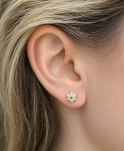 Opal And Diamond Stud Earrings, 14k Solid Gold Diamond Opal Minimalist Earrings - Image 2