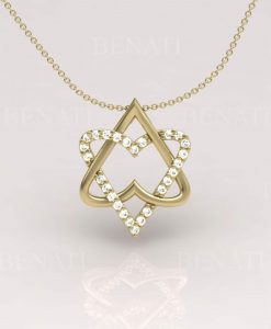 Double Heart Magen David Diamond Necklace, 14k gold Star Of David Diamond Necklace, Diamond Magen David Pendant, Two Heart Necklace