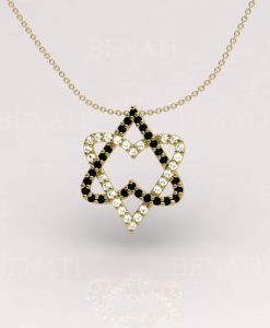 Two Hearts Magen David Diamond Necklace, Star Of David Diamond Necklace, 14k Gold Magen David Diamond Pendant, Double Heart Necklace