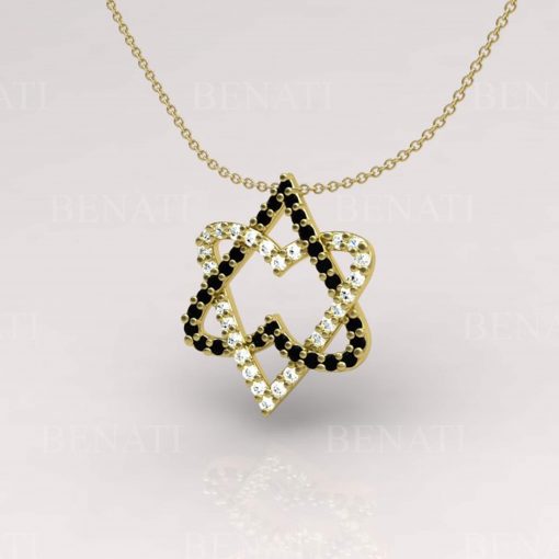 Two Hearts Magen David Diamond Necklace, Star Of David Diamond Necklace, 14k Gold Magen David Diamond Pendant, Double Heart Necklace