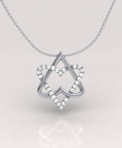 Double Heart Magen David Diamond Necklace, 14k gold Star Of David Diamond Necklace, Diamond Magen David Pendant, Two Heart Necklace - Image 3