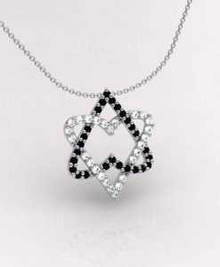 Two Hearts Magen David Diamond Necklace, Star Of David Diamond Necklace, 14k Gold Magen David Diamond Pendant, Double Heart Necklace - Image 4