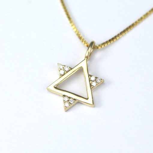 Diamond Magen David Necklace, Magen David Pendant With Diamonds, Star Of David Dainty 14k Solid Gold Jewish Jewelry, Bat Mitzvah Gift