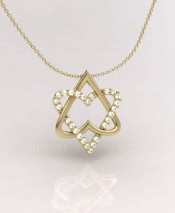 Double Heart Magen David Diamond Necklace, 14k gold Star Of David Diamond Necklace, Diamond Magen David Pendant, Two Heart Necklace - Image 8