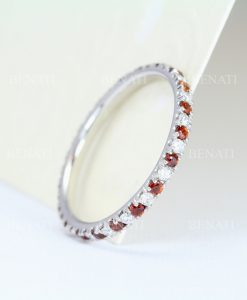 Garnet and Diamond Eternity Band, Garnet Ring, Eternity 2mm Wedding Band - Image 3